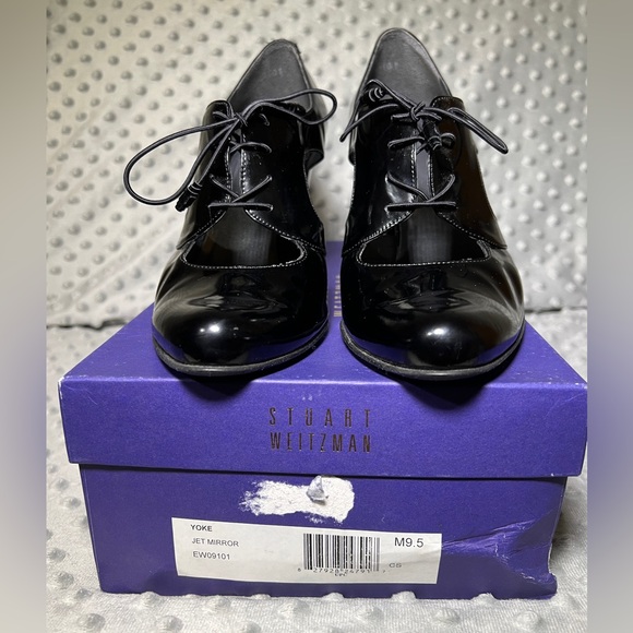 Stuart Weitzman 9.5 Yoke Heels in Mirror Jet Black - Picture 2 of 8